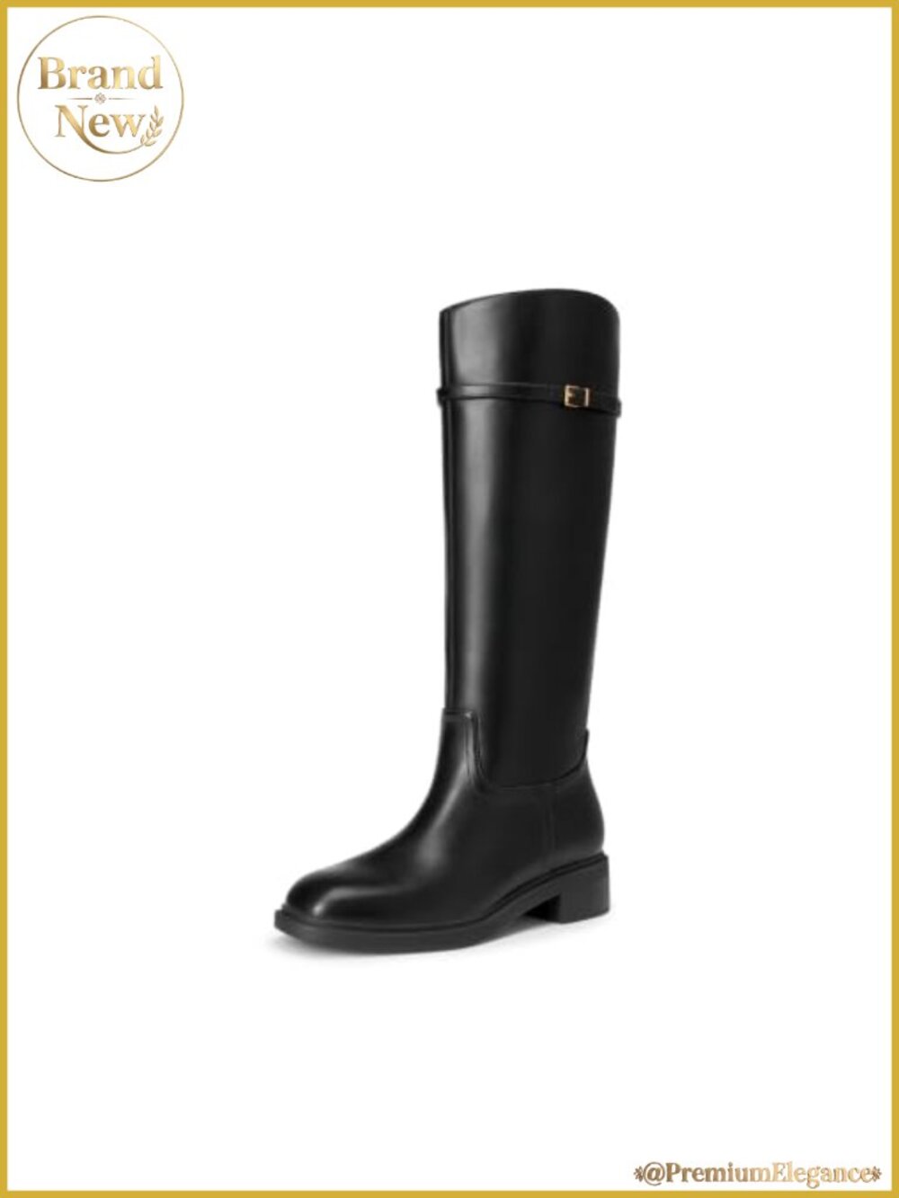 Knee-High Faux Leather Riding Boots Buckle Strap Pull-On Women's